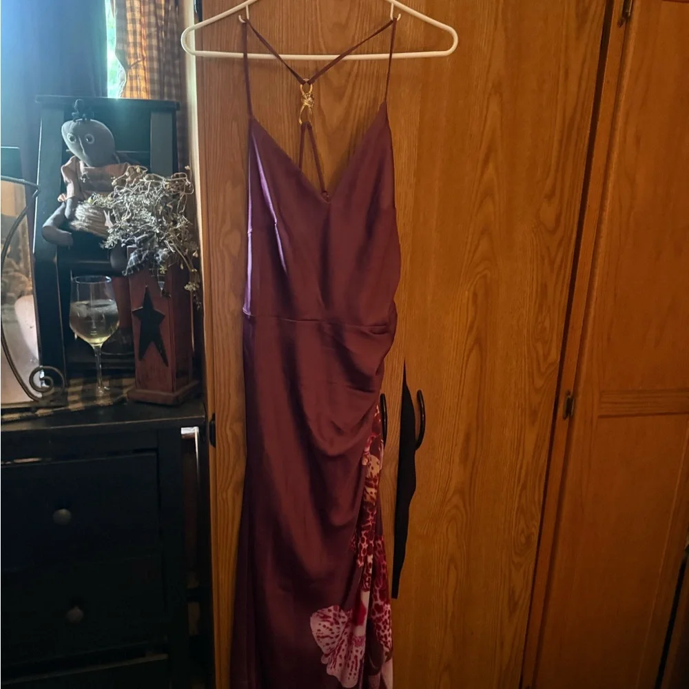 Abercrombie Elegant Plum Floral-Accent Slip Dress